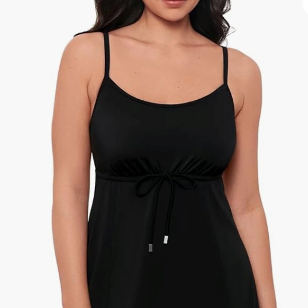 Swim Solutions Empire-Waist Swimdress, Black, Size 14 8001